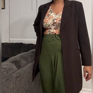 Brown Blazer with Green Pants